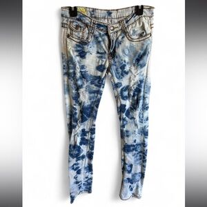 Machine Y2K Blue tie-dye distressed low rise skinny jeans